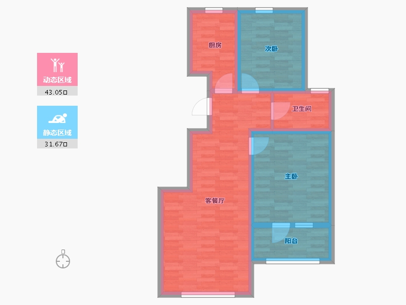 辽宁省-营口市-苹果社区-65.78-户型库-动静分区