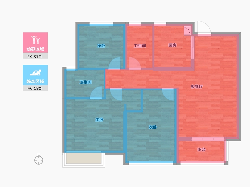 江苏省-无锡市-中海凤凰熙岸-86.27-户型库-动静分区