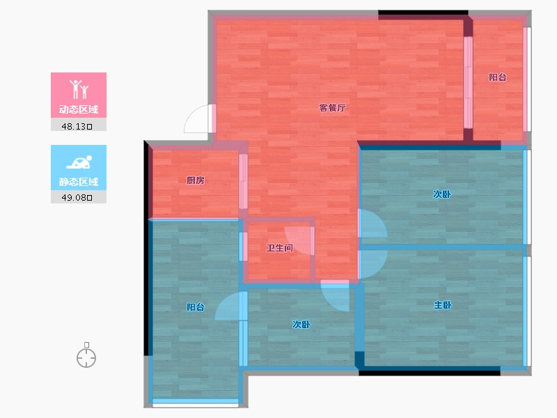 广西壮族自治区-南宁市-西建・冠城世家-87.62-户型库-动静分区