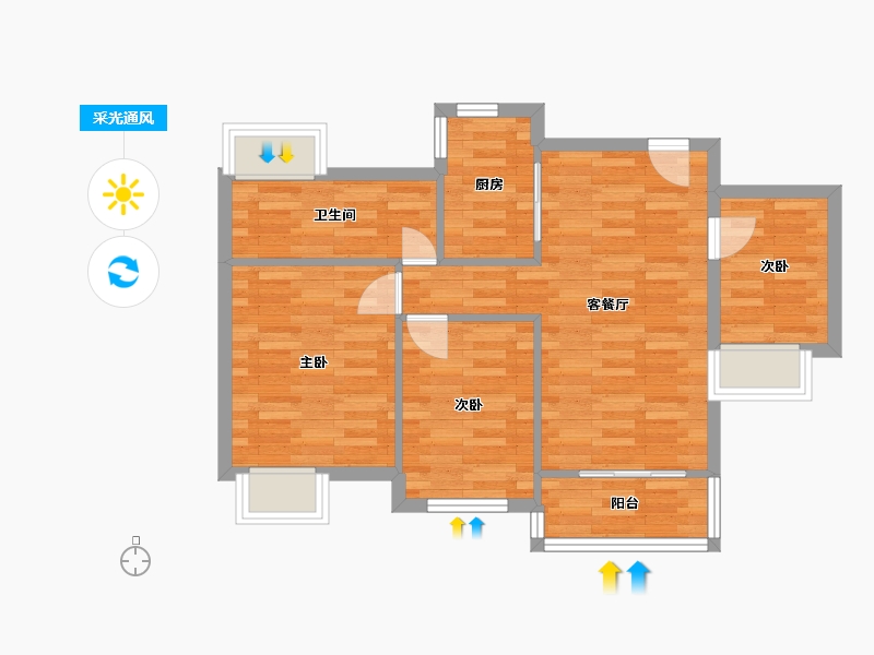 江苏省-苏州市-九龙仓时代上城-63.24-户型库-采光通风