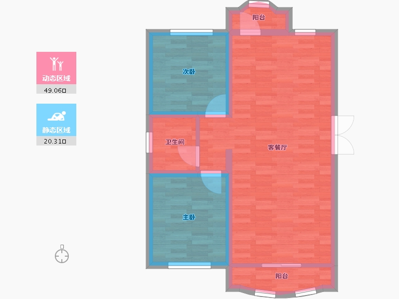 黑龙江省-齐齐哈尔市-中冶滨江半岛-62.18-户型库-动静分区