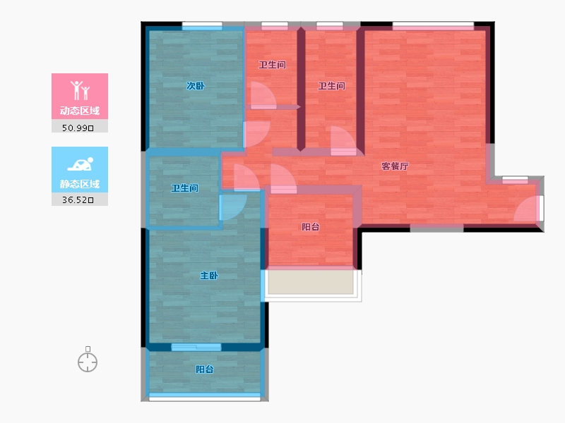 陕西省-西安市-荣德棕榈阳光-76.74-户型库-动静分区