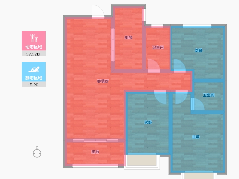 山东省-菏泽市-名门世都-90.70-户型库-动静分区