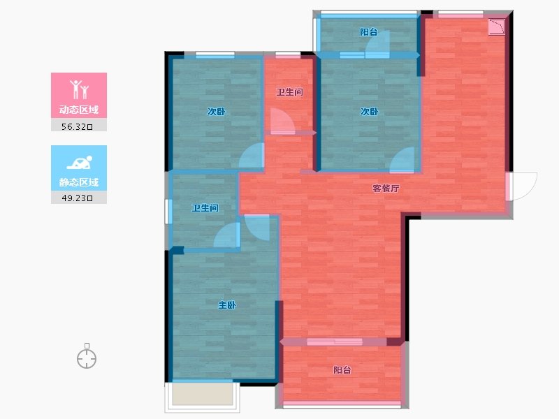 湖北省-咸宁市-高地 嘉境-94.72-户型库-动静分区