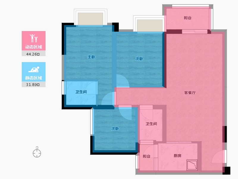 重庆-重庆市-斌鑫江南御府-66.15-户型库-动静分区