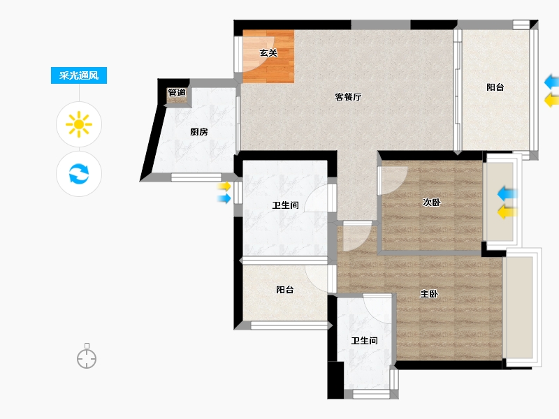 广东省-深圳市-鸿荣源・壹成中心璞誉府-66.40-户型库-采光通风