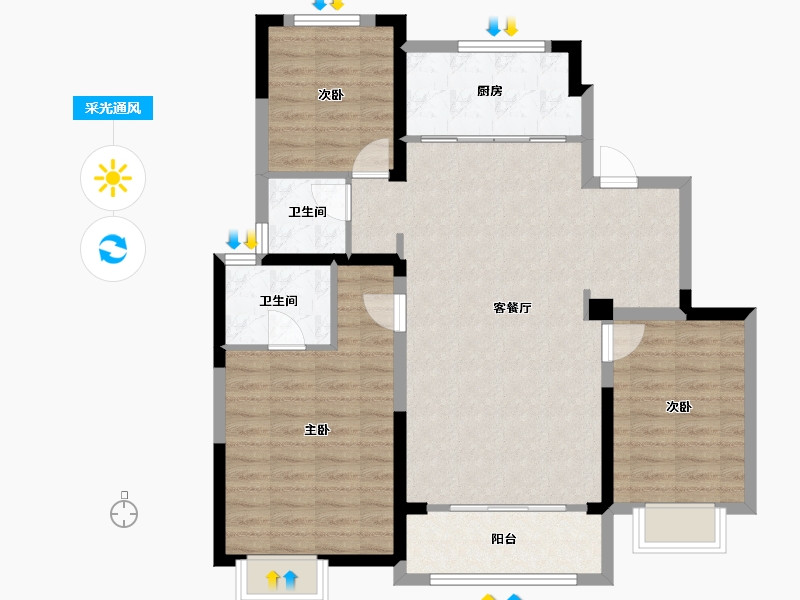 天津-天津市-泉上文华-95.45-户型库-采光通风