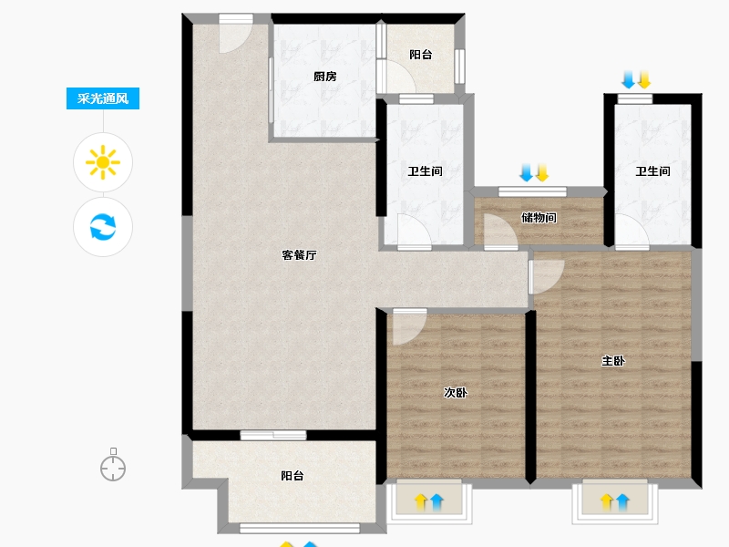 江苏省-扬州市-仪征宝能睿城-109.00-户型库-采光通风