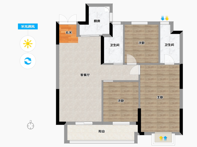 湖北省-武汉市-融侨方圆-85.85-户型库-采光通风