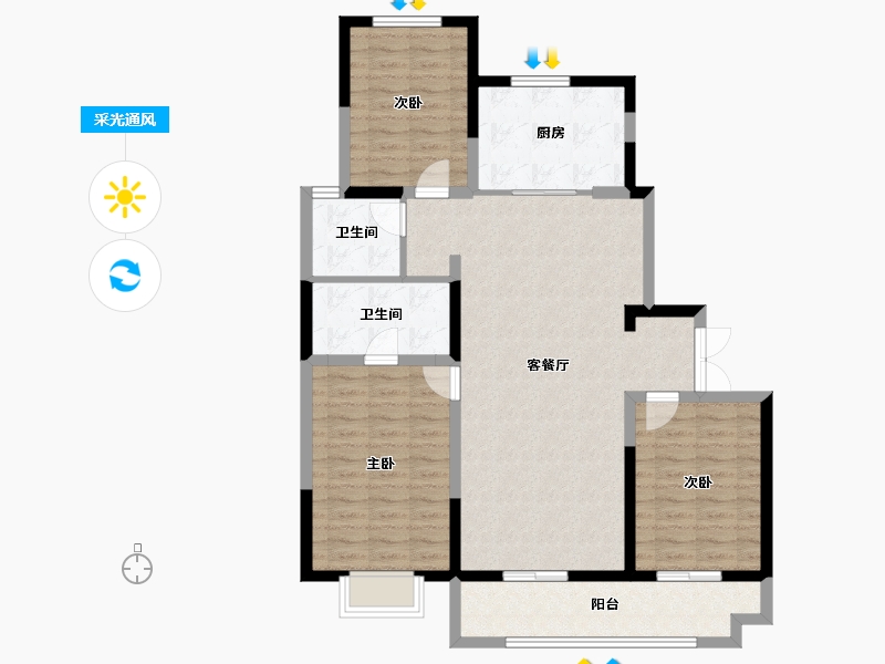 山西省-太原市-万科翡翠晋阳湖-106.89-户型库-采光通风