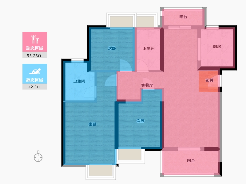 湖北省-武汉市-福星惠誉东湖城四期拾景-84.15-户型库-动静分区