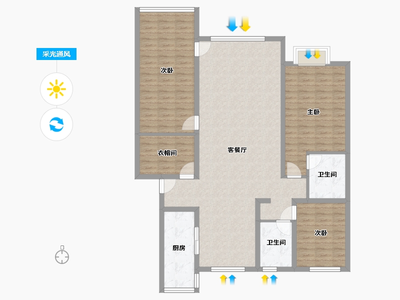 内蒙古自治区-包头市-海威小区-127.27-户型库-采光通风