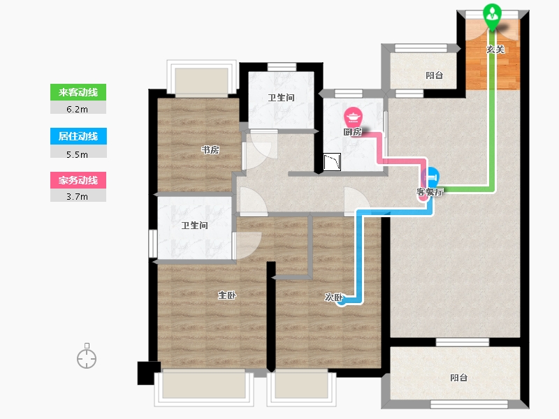 湖北省-武汉市-龙湖春江彼岸-85.52-户型库-动静线