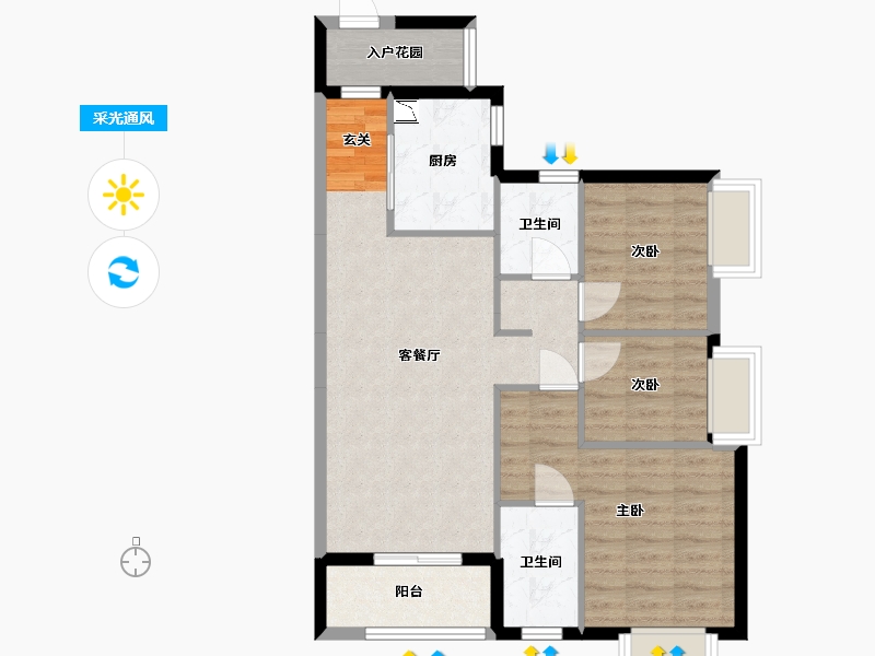 广东省-广州市-时代南湾（佛山）-75.96-户型库-采光通风