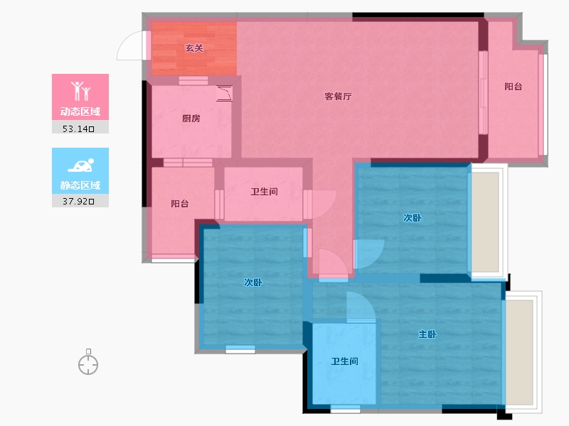 重庆-重庆市-象屿观悦府-79.95-户型库-动静分区