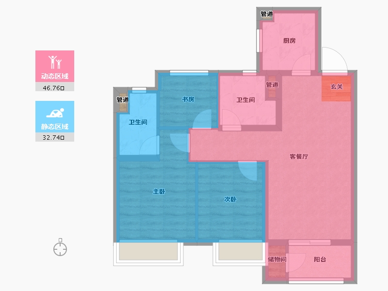 山东省-烟台市-正荣悦东府-70.77-户型库-动静分区