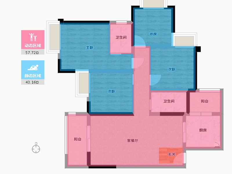 重庆-重庆市-阳光城・翡丽公园-88.81-户型库-动静分区