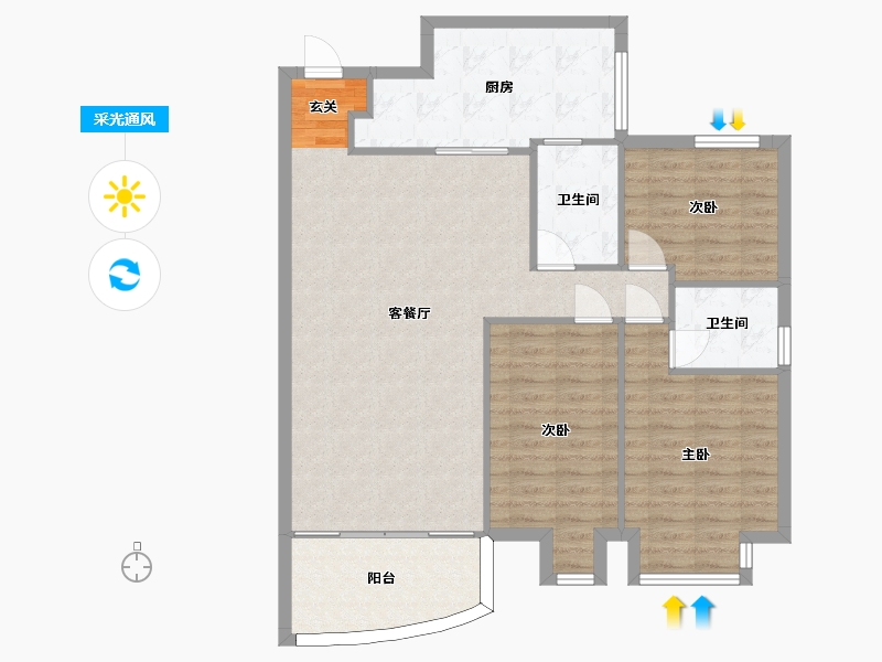 广东省-广州市-骏景花园-101.28-户型库-采光通风