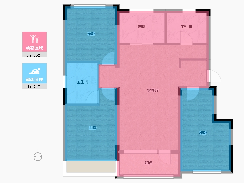 内蒙古自治区-锡林郭勒盟-御园春天-86.94-户型库-动静分区