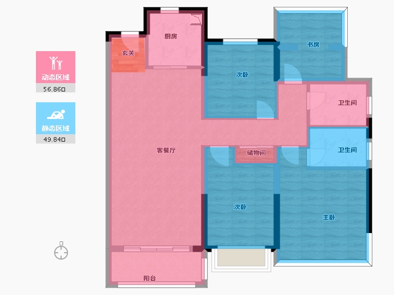 浙江省-宁波市-新希望堇麟上府-94.97-户型库-动静分区