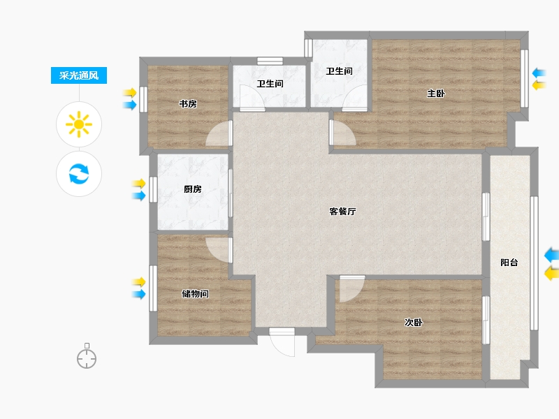 浙江省-嘉兴市-吉翔东郡-103.29-户型库-采光通风