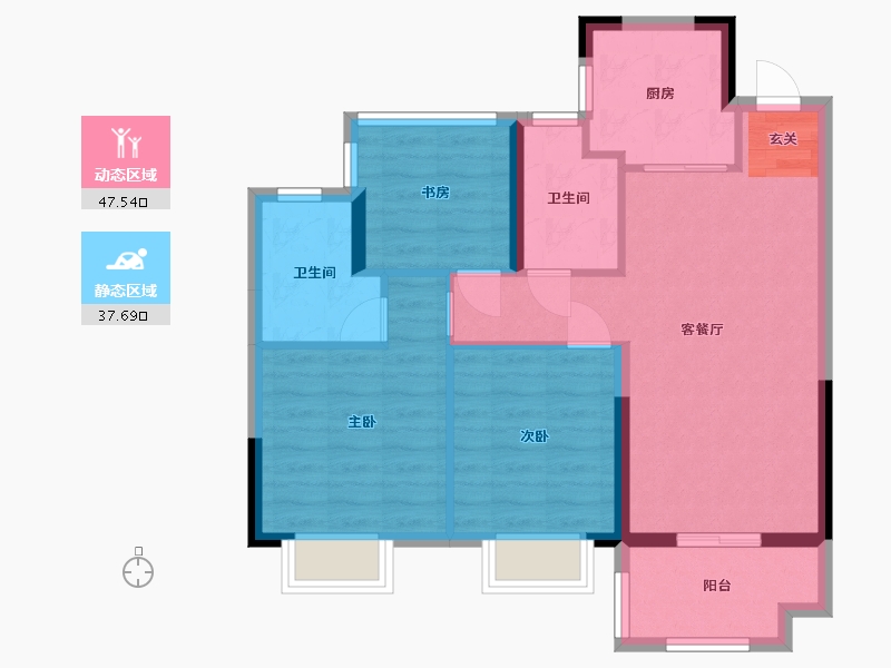 安徽省-合肥市-华宇信达・锦绣花城-76.21-户型库-动静分区