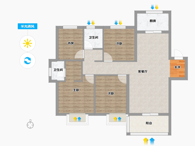 安徽省-合肥市-孔雀城时代北宸-86.49-户型库-采光通风