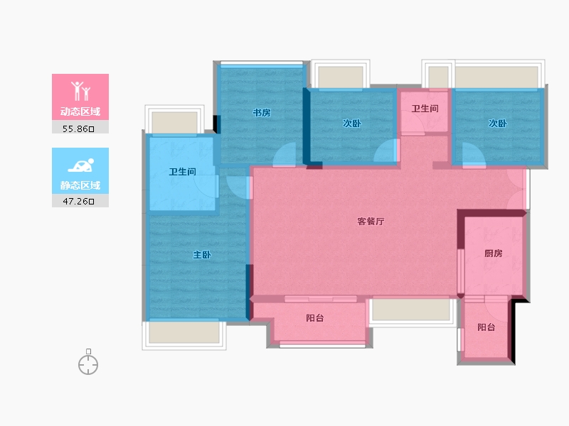 重庆-重庆市-弘阳时光澜庭-91.45-户型库-动静分区