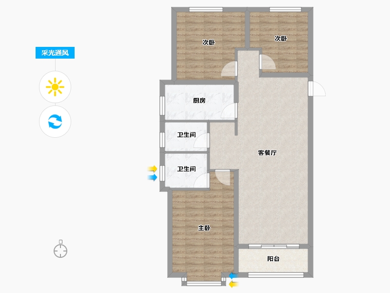 陕西省-宝鸡市-逸城-94.31-户型库-采光通风