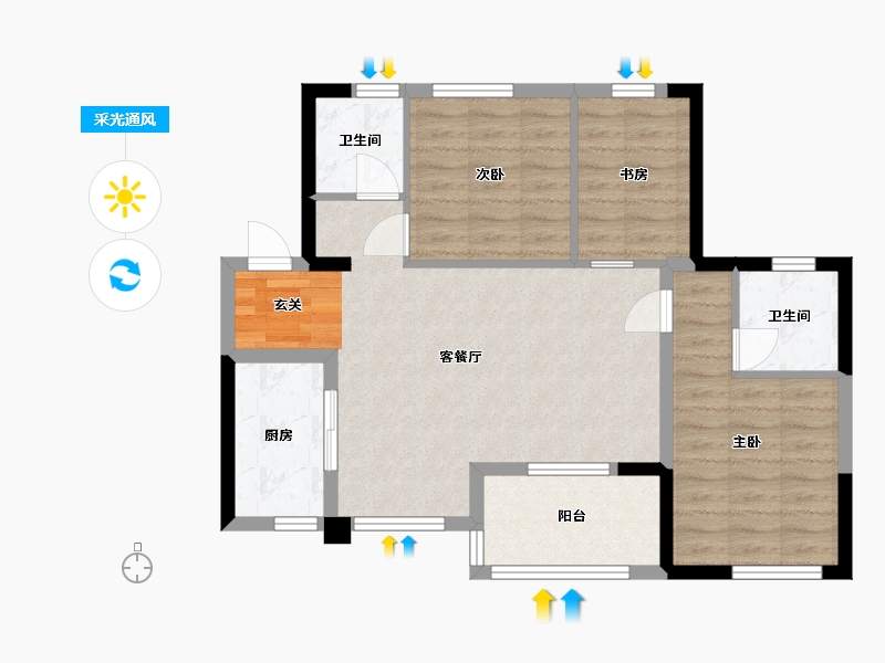 四川省-成都市-万科碧桂园公园大道-74.69-户型库-采光通风