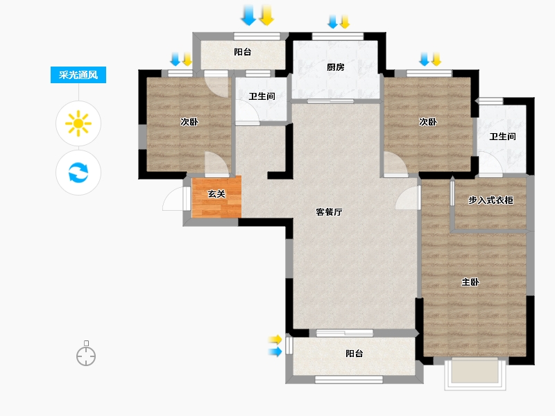 湖北省-武汉市-南湖九玺-90.67-户型库-采光通风