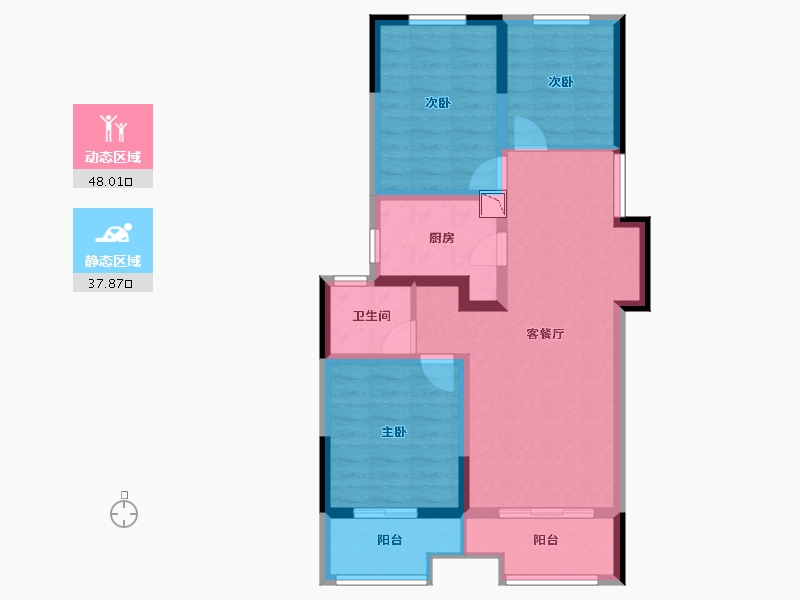 河南省-郑州市-永威南越三期禧苑三号楼一单元-75.89-户型库-动静分区