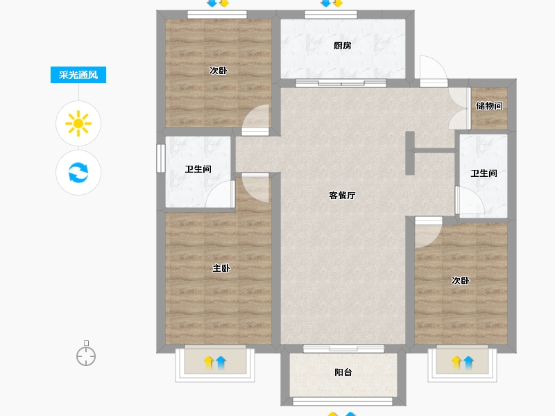 河北省-唐山市-万科-85.23-户型库-采光通风