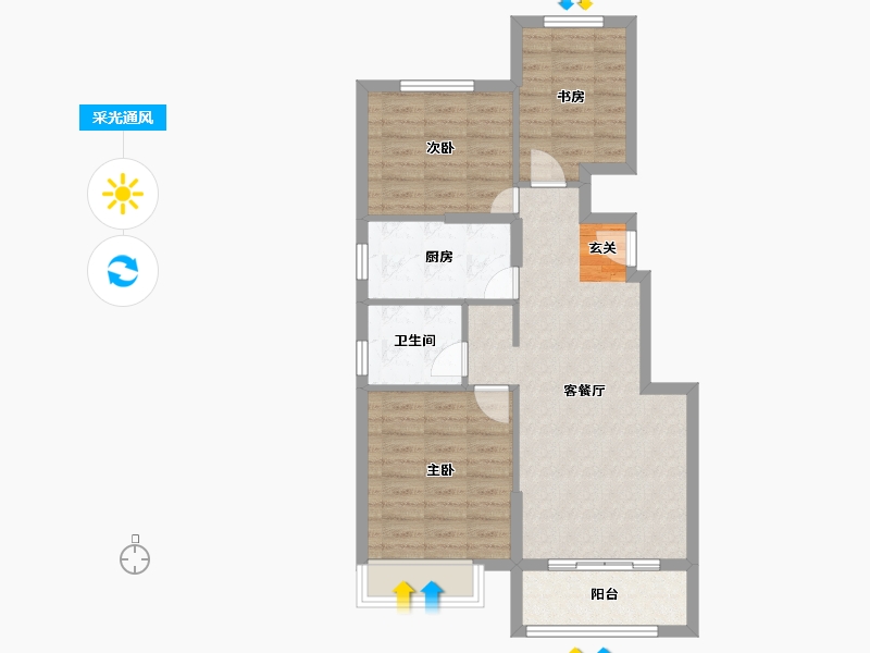 河北省-唐山市-碧桂园凤凰城-73.02-户型库-采光通风