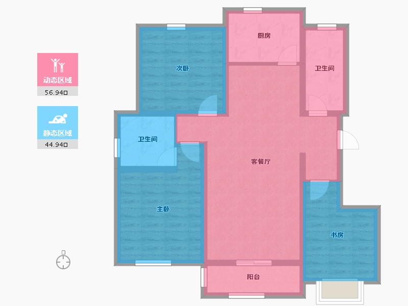 陕西省-咸阳市-景观新城-90.12-户型库-动静分区