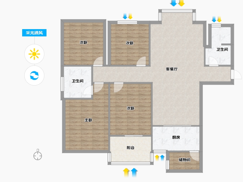 河南省-郑州市-六合之家-130.88-户型库-采光通风