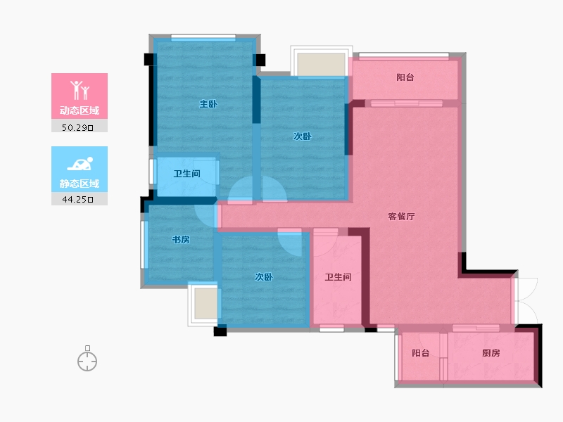 重庆-重庆市-桥达·茂宸广场-82.75-户型库-动静分区