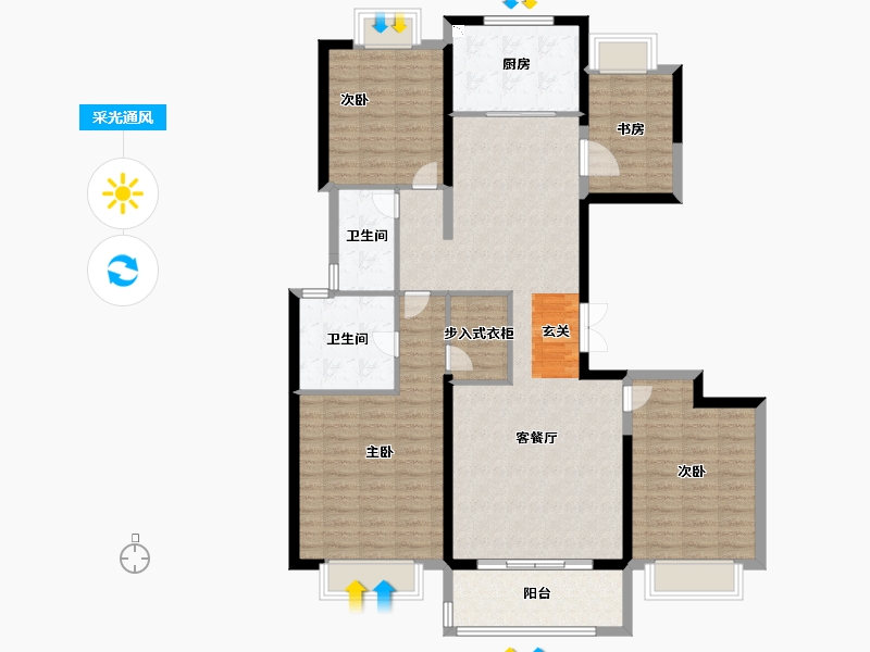 湖北省-武汉市-仁恒公园世纪-132.00-户型库-采光通风