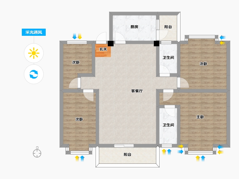 四川省-宜宾市-蜀南雅居-107.37-户型库-采光通风