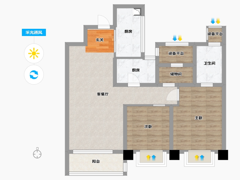 浙江省-舟山市-碧桂园・翡丽湾-74.62-户型库-采光通风