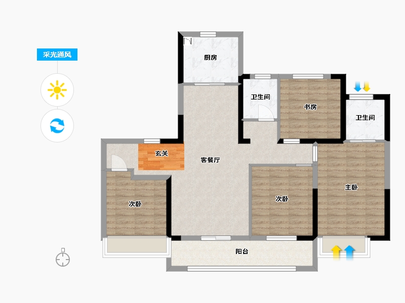 江苏省-常州市-保利和光晨樾-103.36-户型库-采光通风