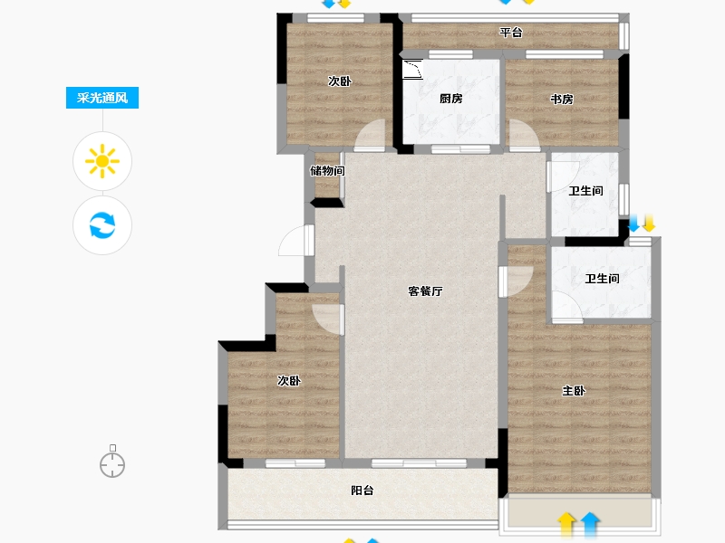 浙江省-温州市-温州龙湖天钜-106.48-户型库-采光通风