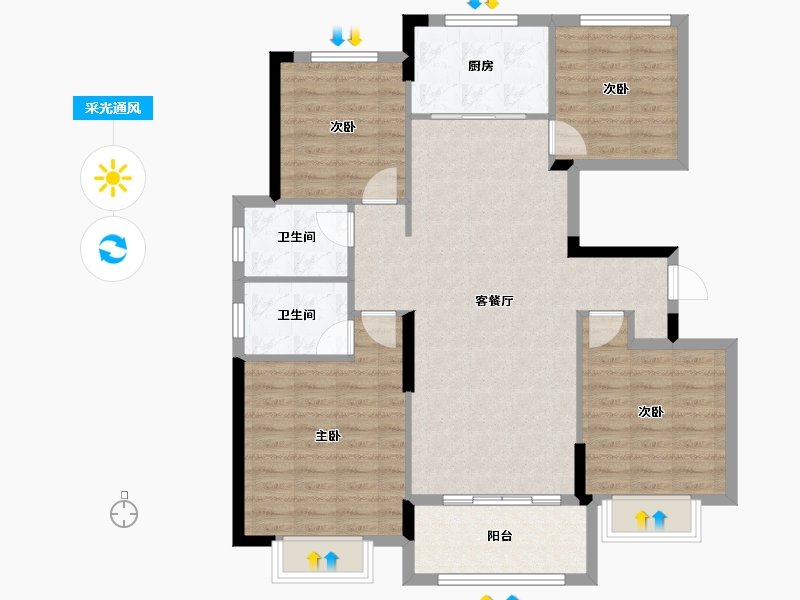 湖北省-随州市-翡翠山湖-104.42-户型库-采光通风