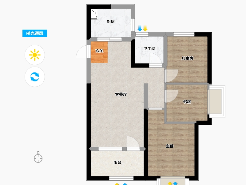 山东省-青岛市-世茂锦域-58.62-户型库-采光通风