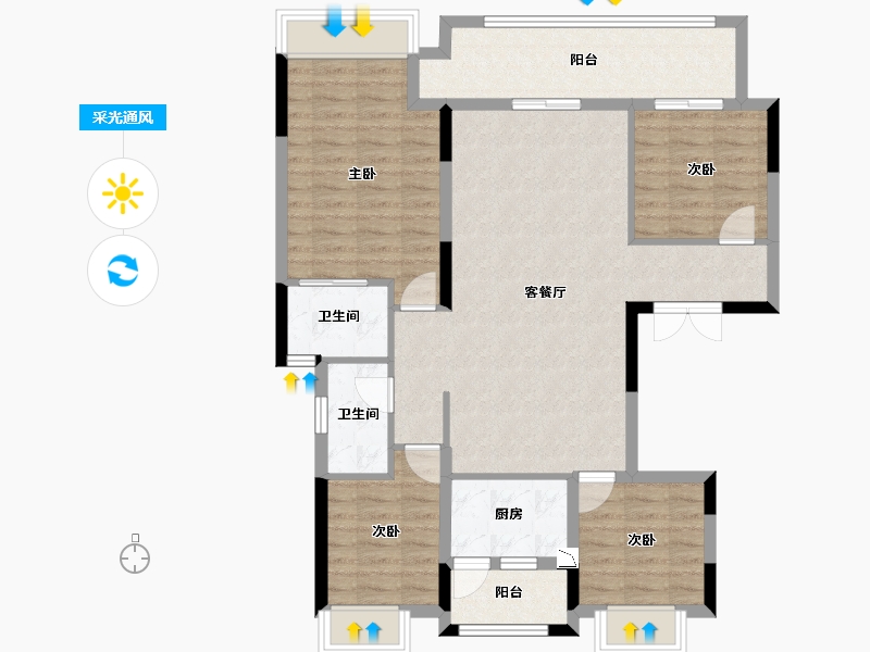 四川省-泸州市-金科博翠湾-103.60-户型库-采光通风