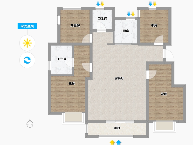 安徽省-合肥市-绿都地产少荃府-94.31-户型库-采光通风