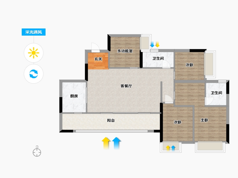 重庆-重庆市-新天泽樾麓台-104.87-户型库-采光通风