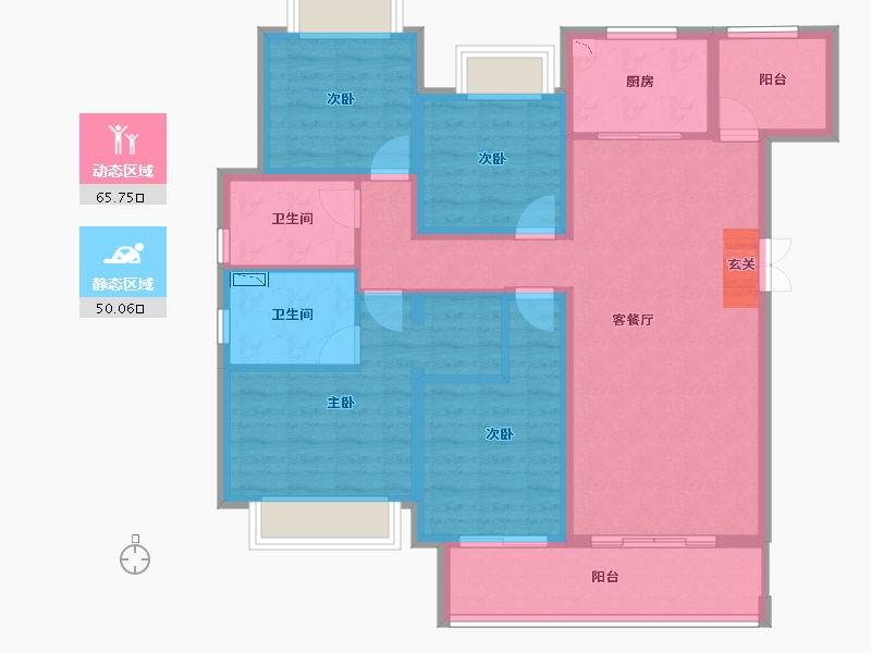 重庆-重庆市-龙湖・�L滩原麓-102.77-户型库-动静分区