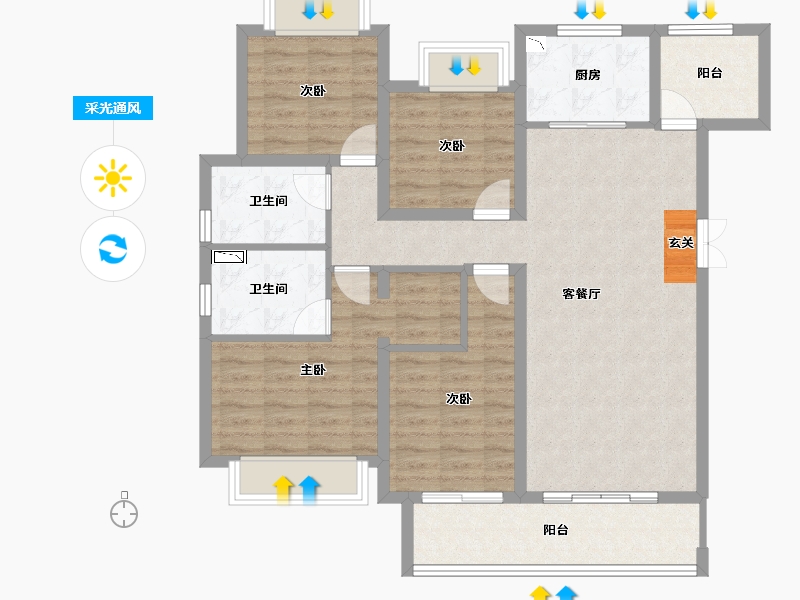 重庆-重庆市-龙湖・�L滩原麓-102.77-户型库-采光通风