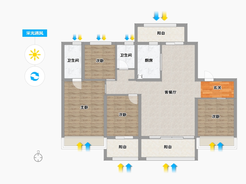 甘肃省-天水市-碧桂园御府-113.30-户型库-采光通风